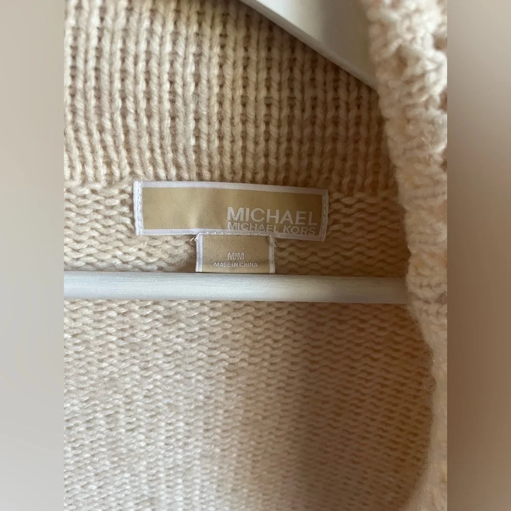 Michael Kors Cream Ivory Cable Knit Medium Cardigan Waterfall Hem Wool blend